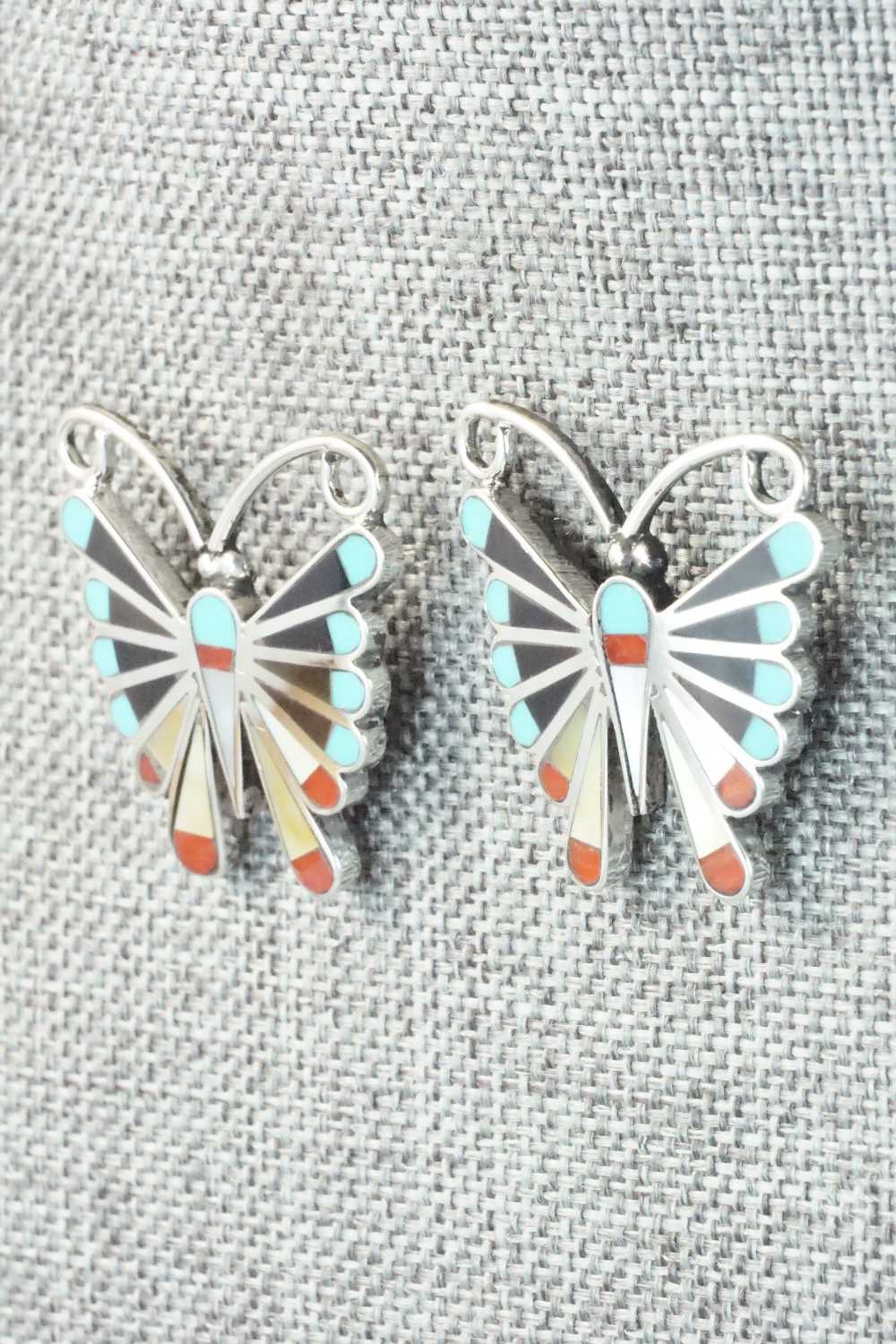 Multi Stone & Sterling Silver Inlay Earrings - Adrian Wallace