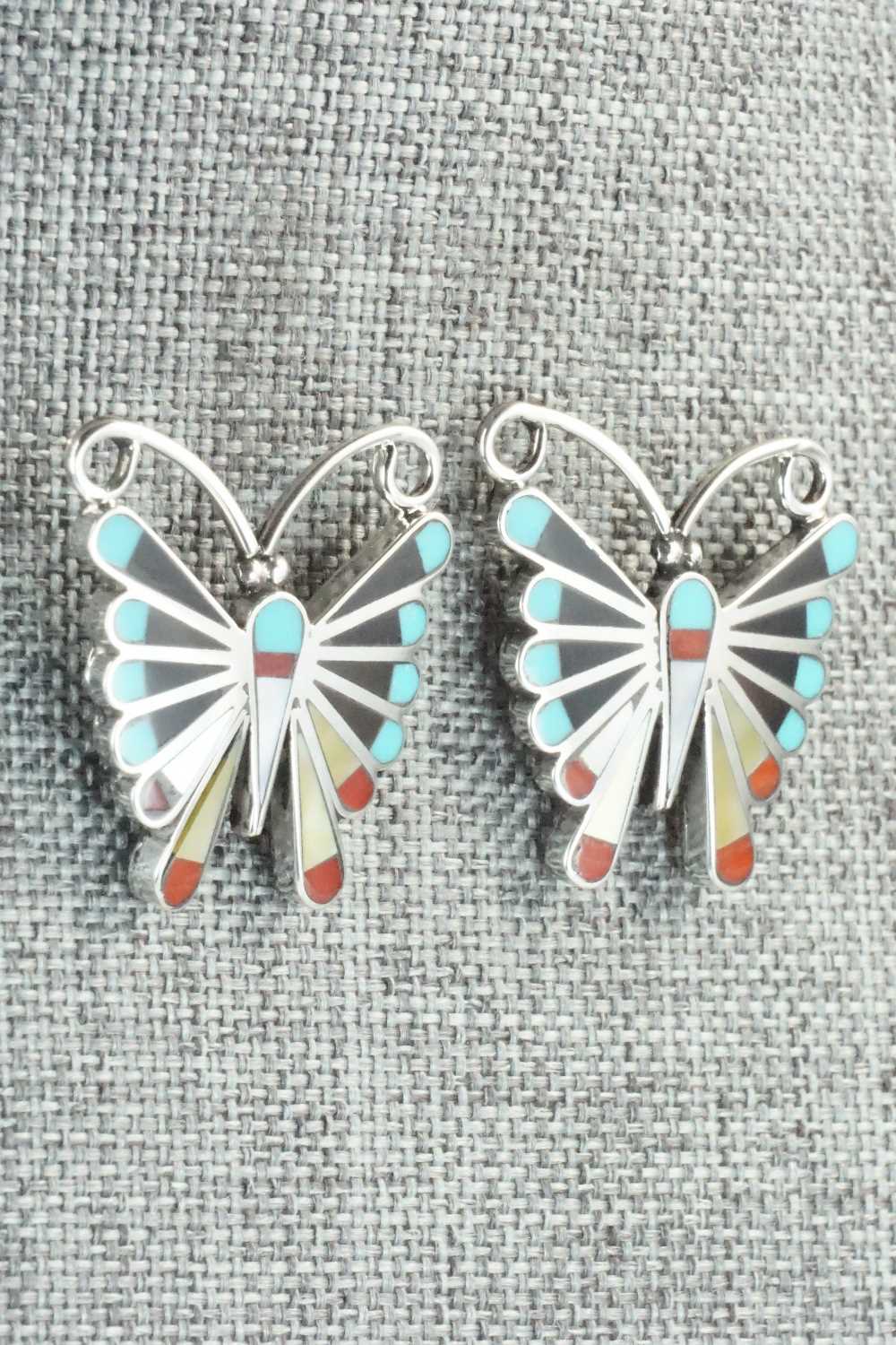 Multi Stone & Sterling Silver Inlay Earrings - Adrian Wallace