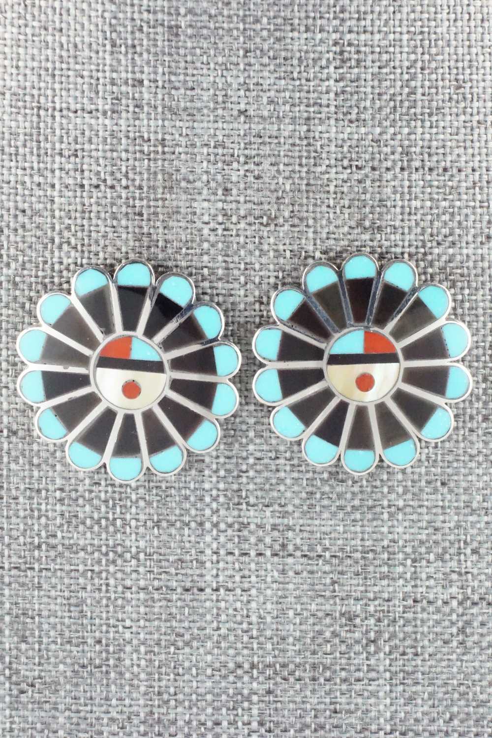 Multi Stone & Sterling Silver Inlay Earrings - Adrian Wallace