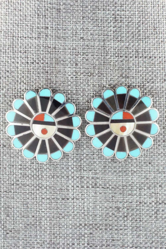 Multi Stone & Sterling Silver Inlay Earrings - Adrian Wallace