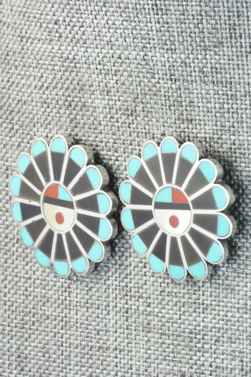 Multi Stone & Sterling Silver Inlay Earrings - Adrian Wallace