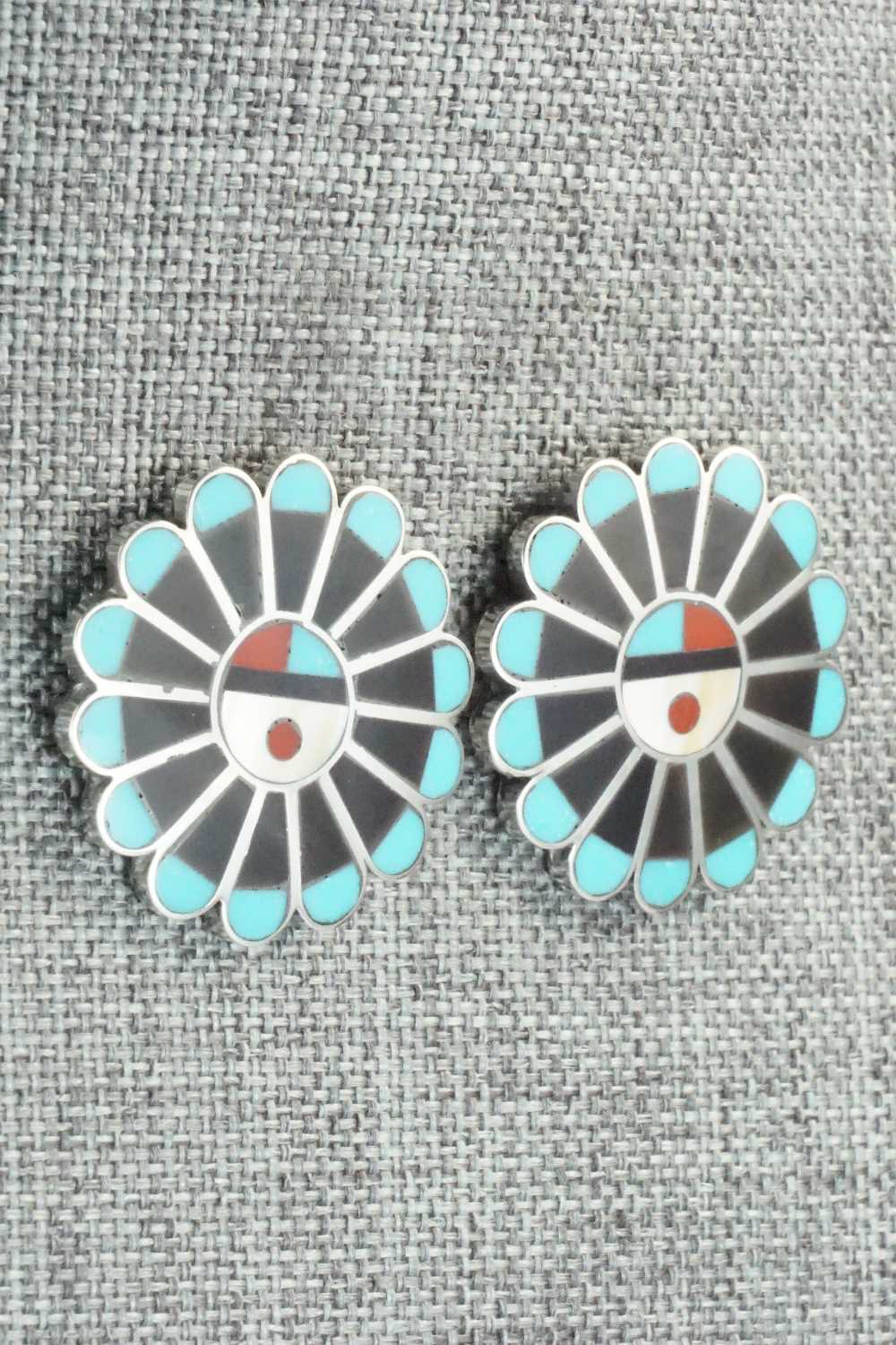 Multi Stone & Sterling Silver Inlay Earrings - Adrian Wallace