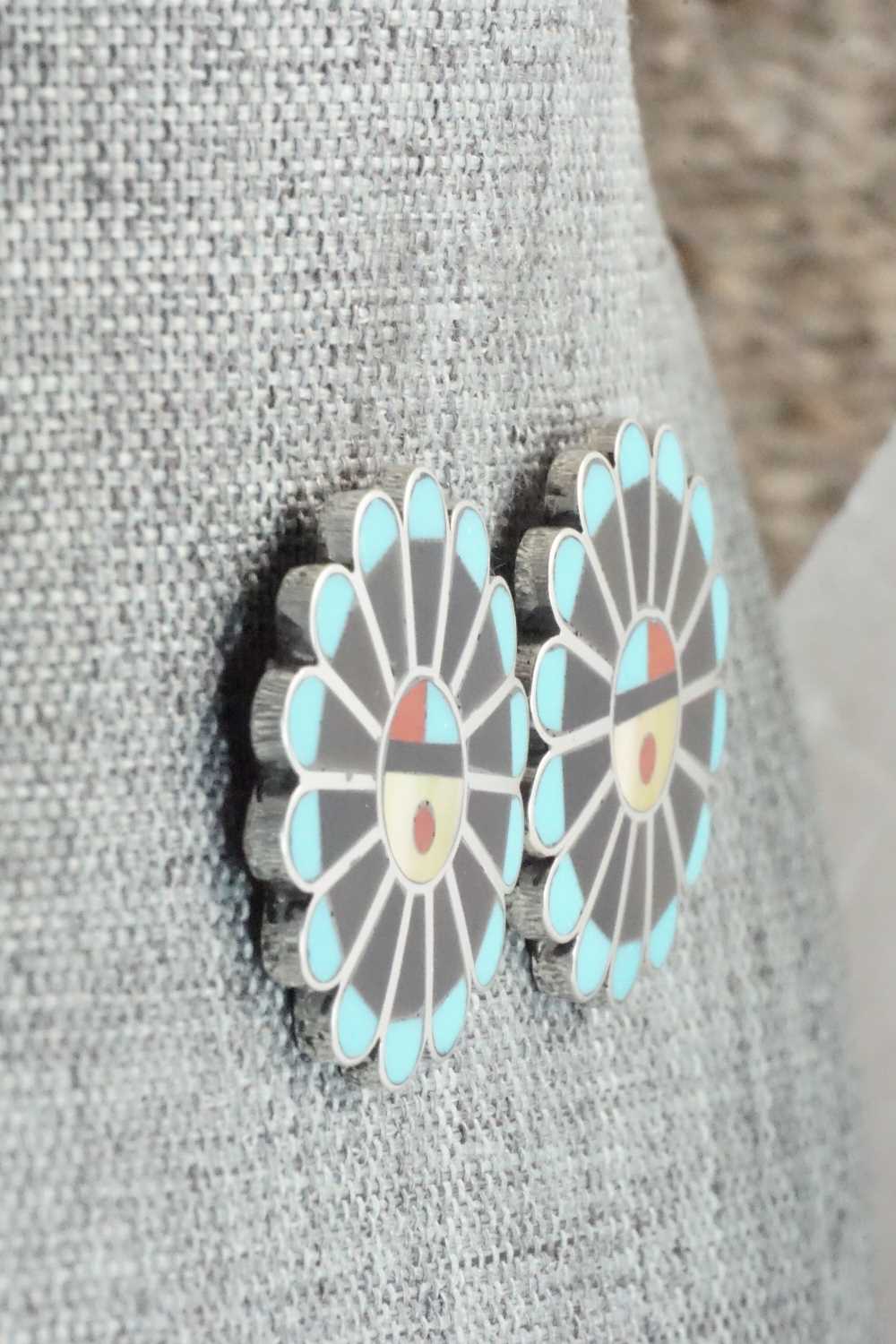 Multi Stone & Sterling Silver Inlay Earrings - Adrian Wallace
