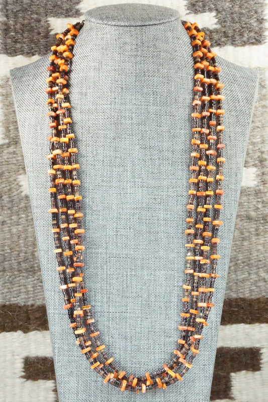 Spiny Oyster & Heishi Sterling Silver Necklace - Irene Lovato