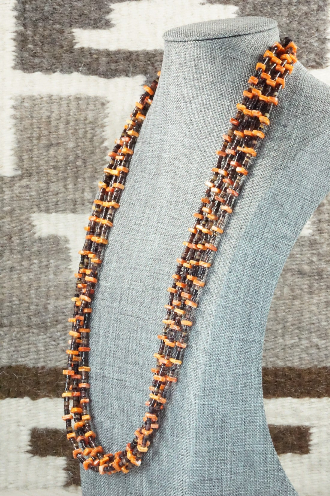 Spiny Oyster & Heishi Sterling Silver Necklace - Irene Lovato