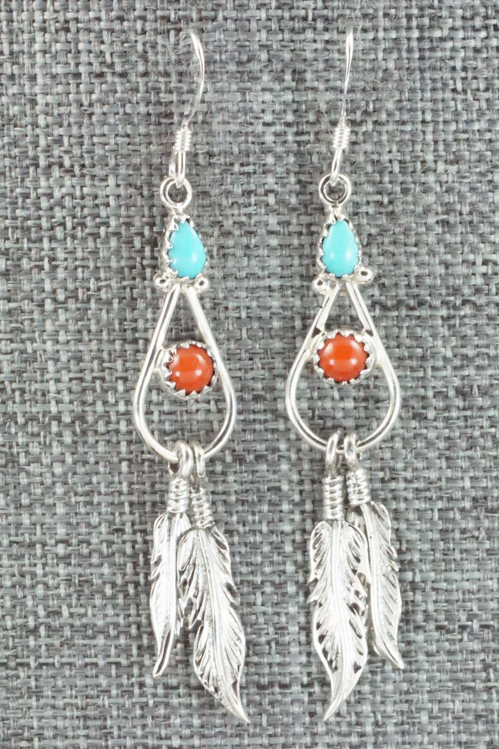 Turquoise, Coral and Sterling Silver Earrings - Annie Spencer