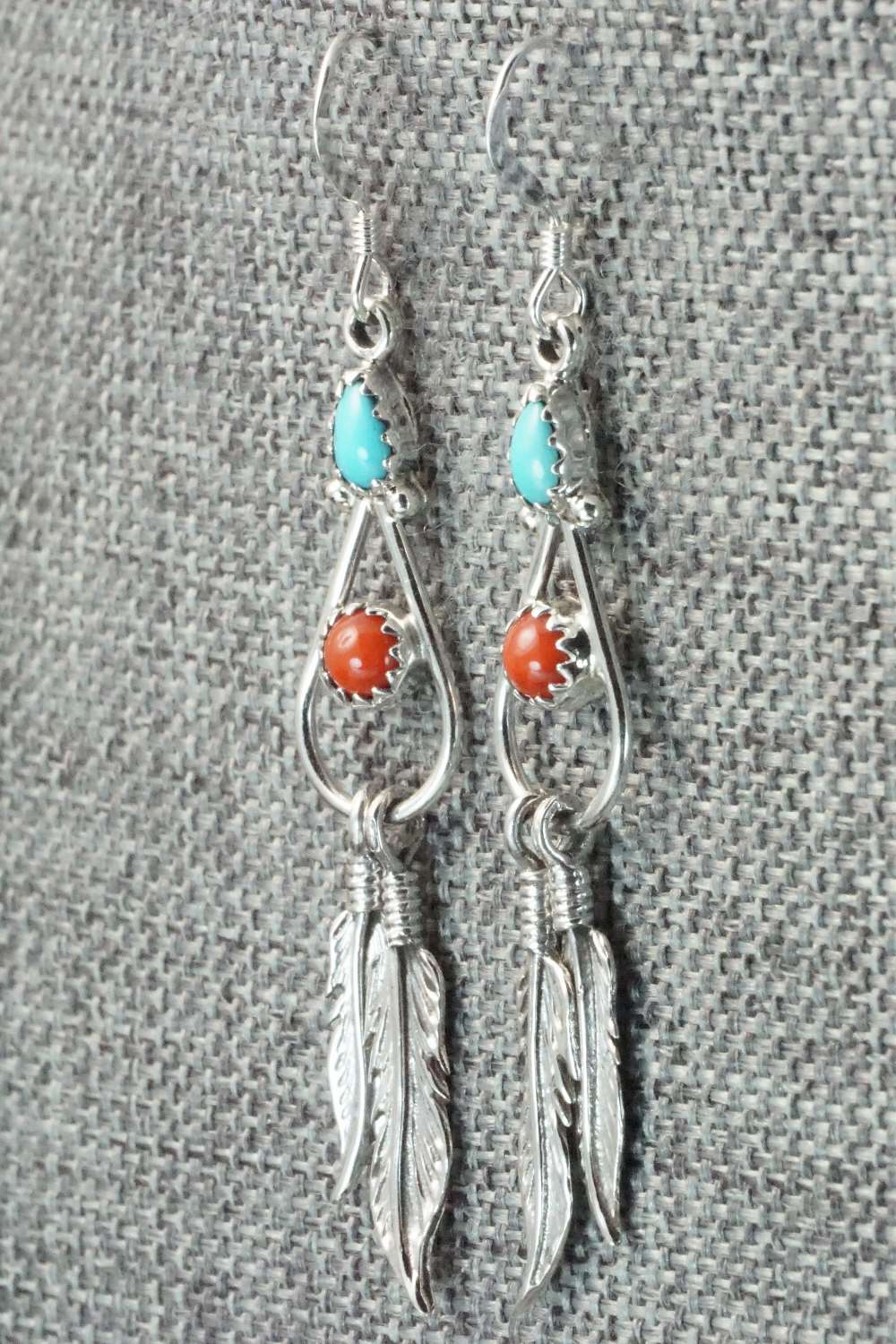 Turquoise, Coral and Sterling Silver Earrings - Annie Spencer