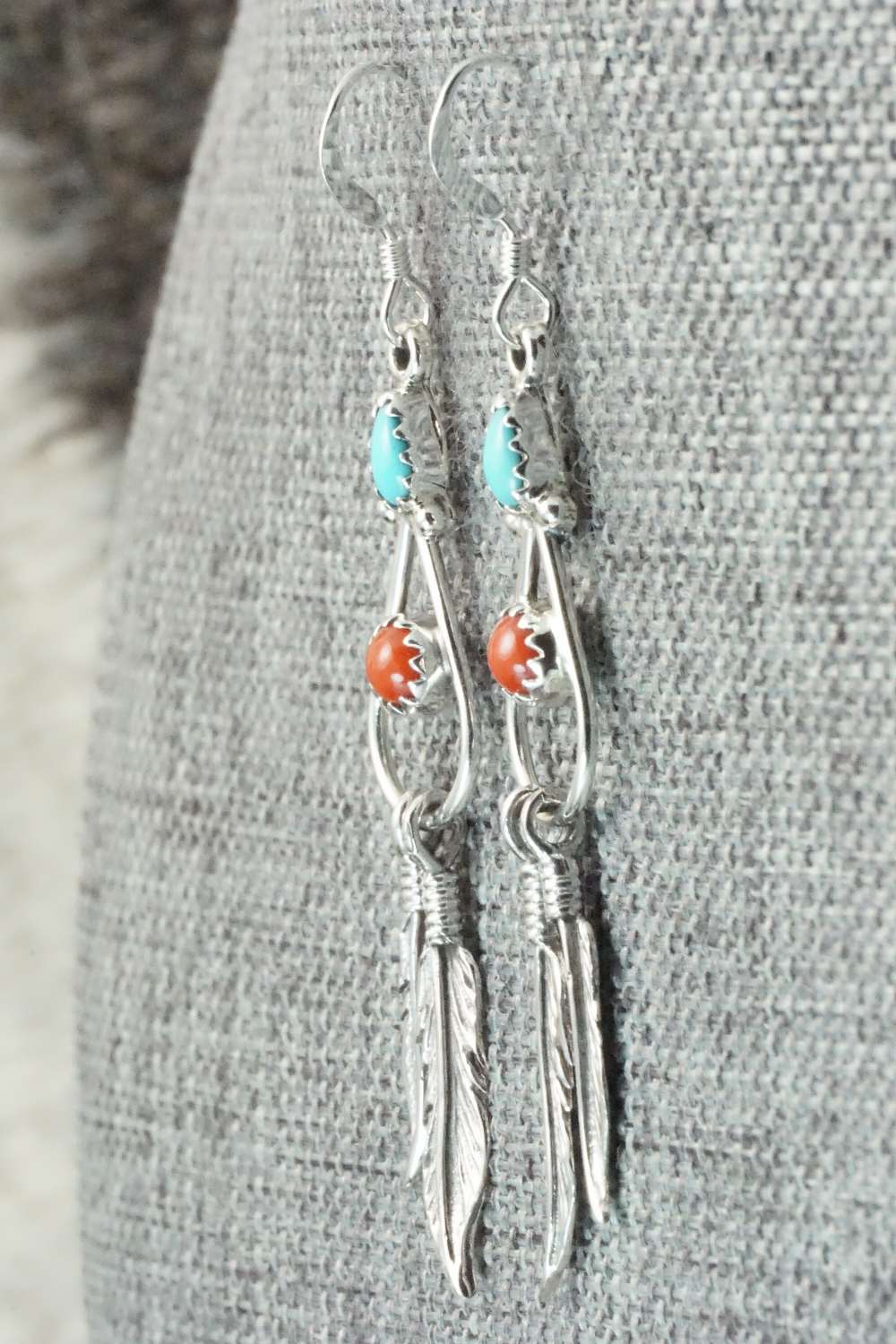 Turquoise, Coral and Sterling Silver Earrings - Annie Spencer