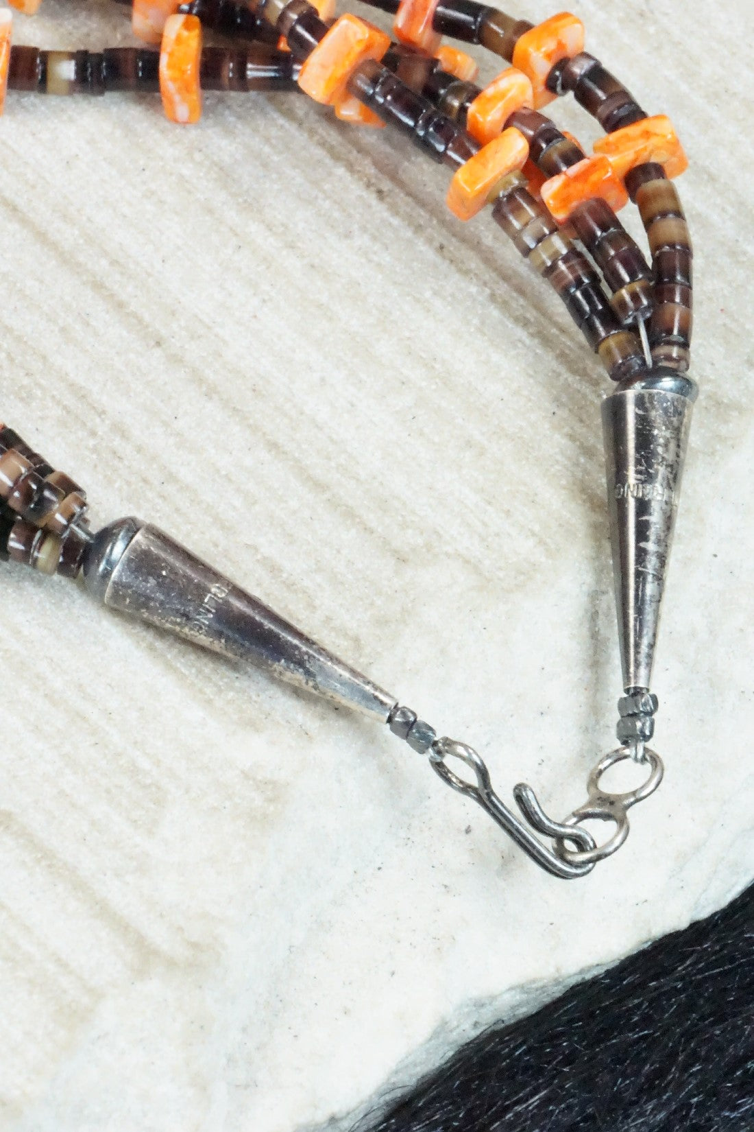 Spiny Oyster & Heishi Sterling Silver Necklace - Irene Lovato