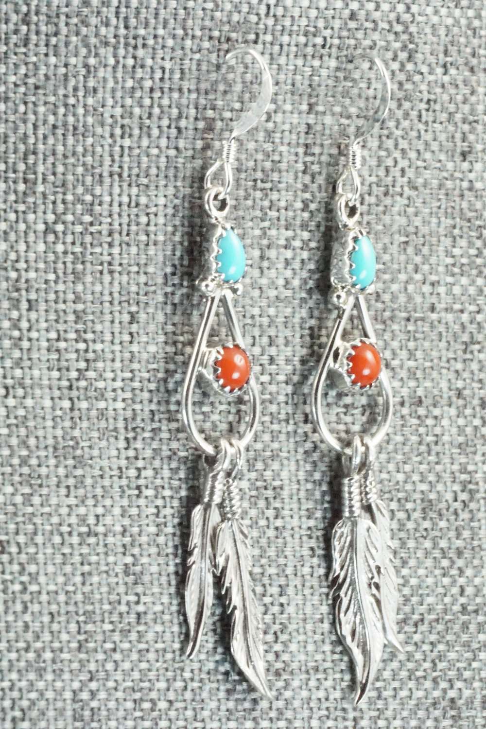 Turquoise, Coral and Sterling Silver Earrings - Annie Spencer