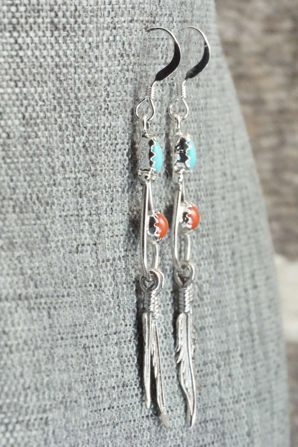 Turquoise, Coral and Sterling Silver Earrings - Annie Spencer