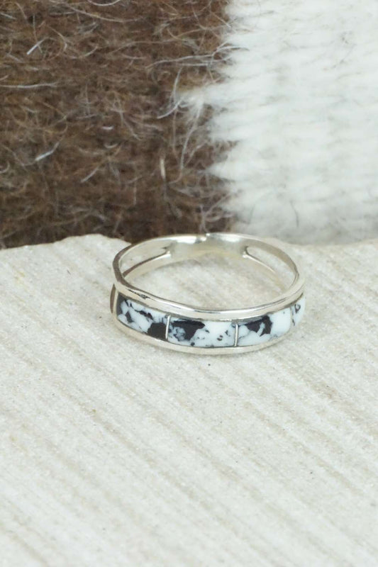 White Buffalo & Sterling Silver Inlay Ring - Debbie Livingston - Size 7