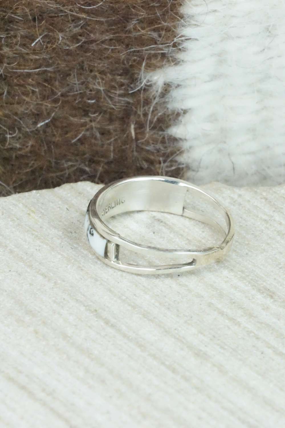 White Buffalo & Sterling Silver Inlay Ring - Debbie Livingston - Size 7