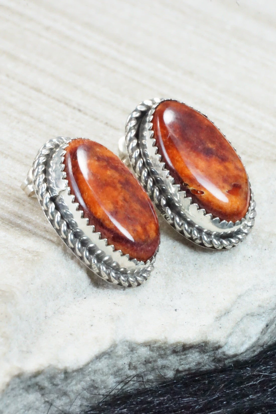 Spiny Oyster & Sterling Silver Earrings - Aaron Davis