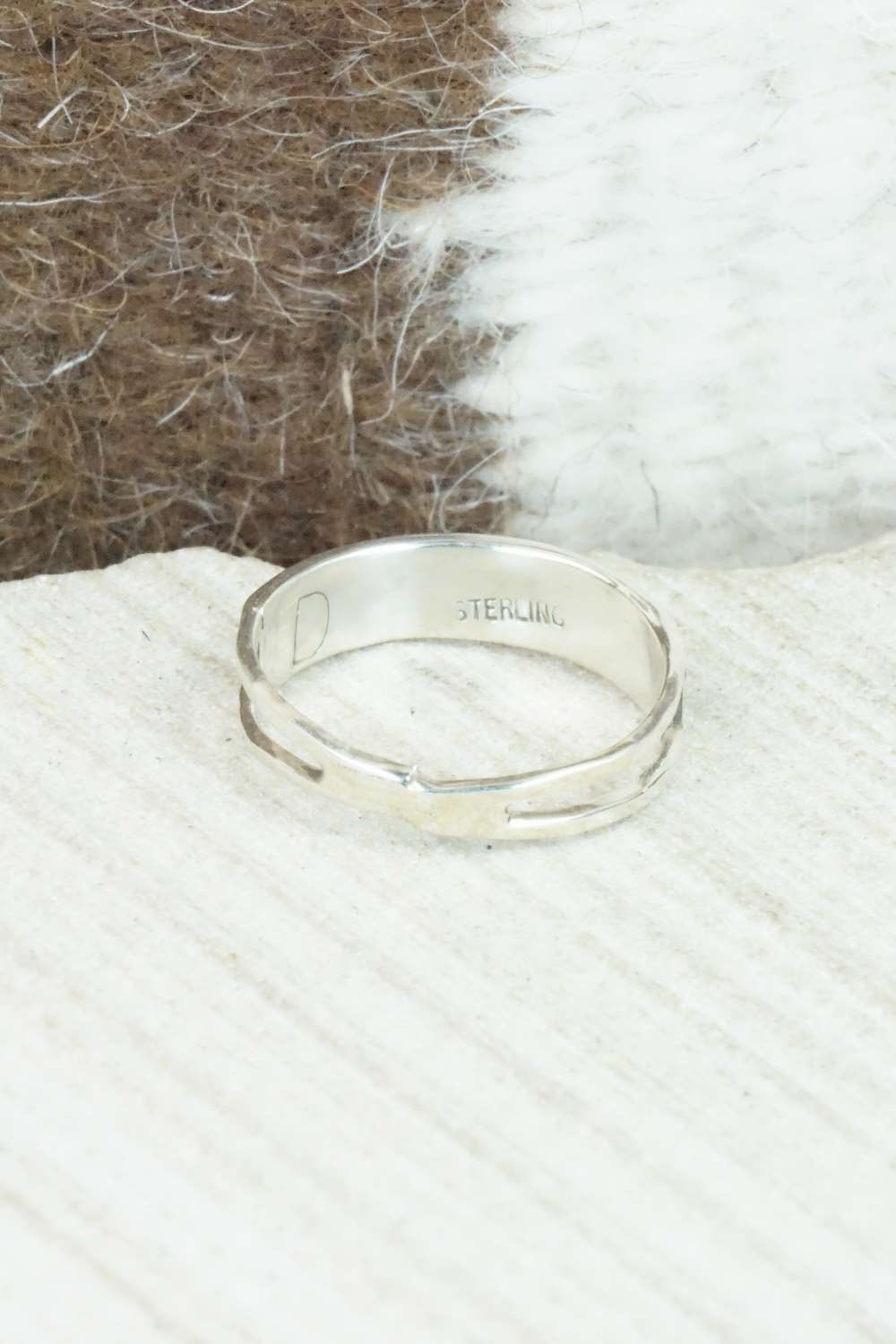 White Buffalo & Sterling Silver Inlay Ring - Debbie Livingston - Size 7