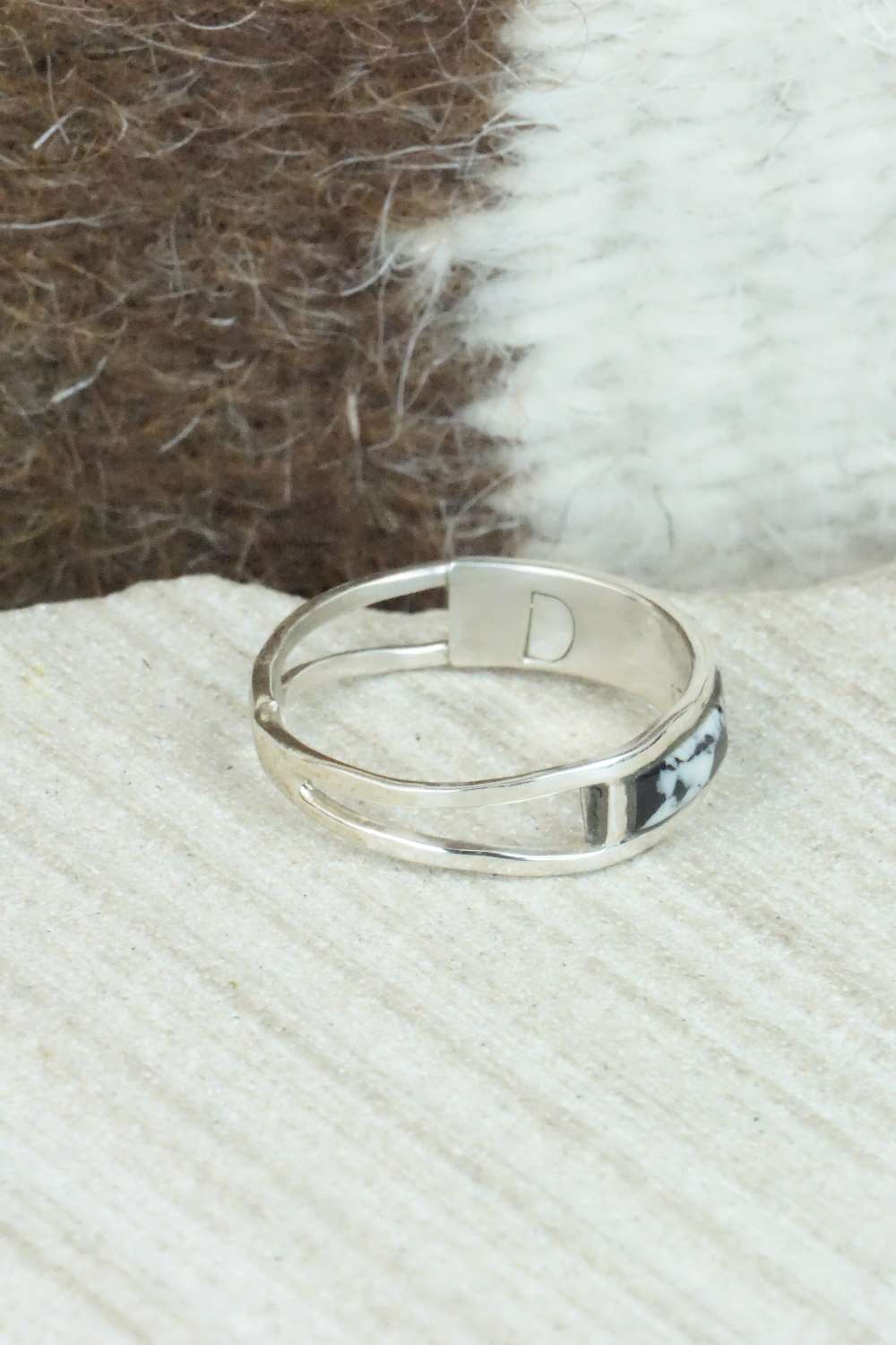 White Buffalo & Sterling Silver Inlay Ring - Debbie Livingston - Size 7