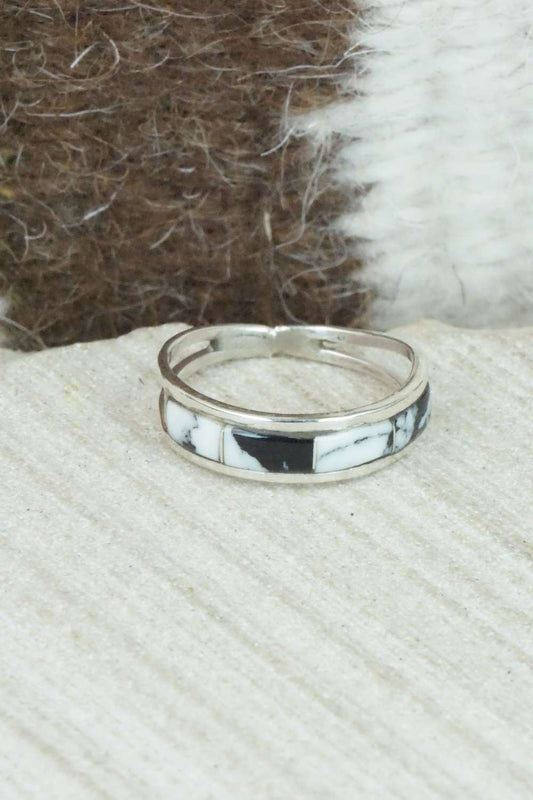 White Buffalo & Sterling Silver Inlay Ring - Debbie Livingston - Size 6.25