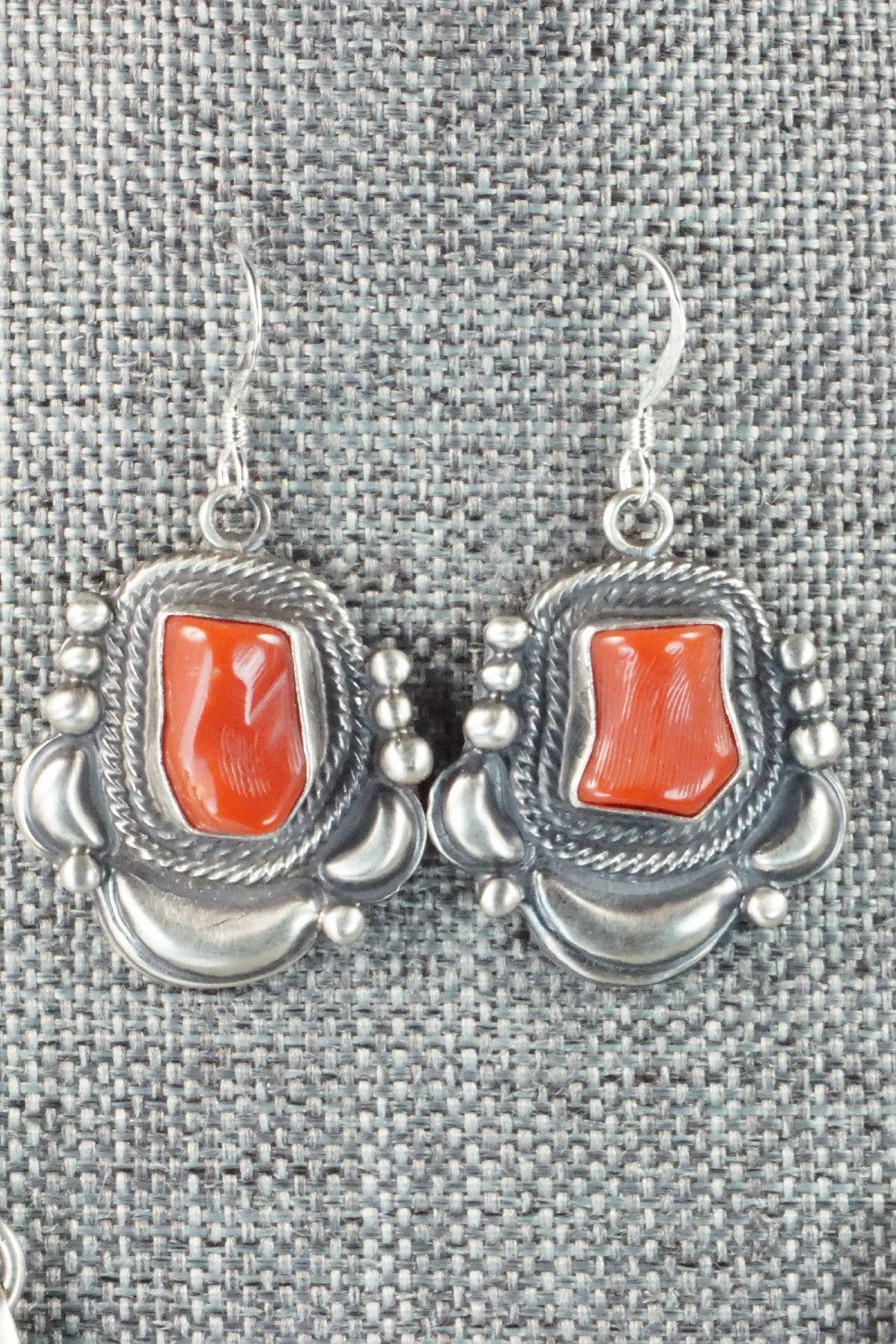 Turquoise, Coral & Sterling Silver Necklace and Earrings Set - Tom Lewis