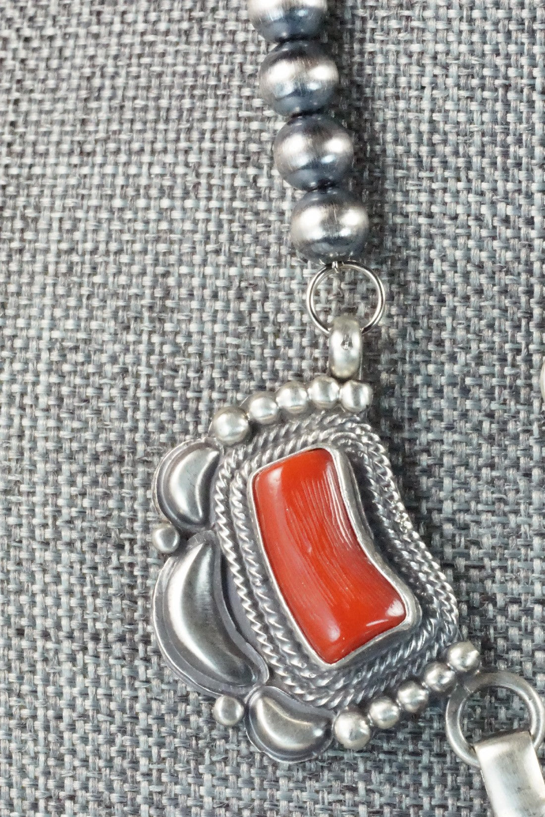 Turquoise, Coral & Sterling Silver Necklace and Earrings Set - Tom Lewis