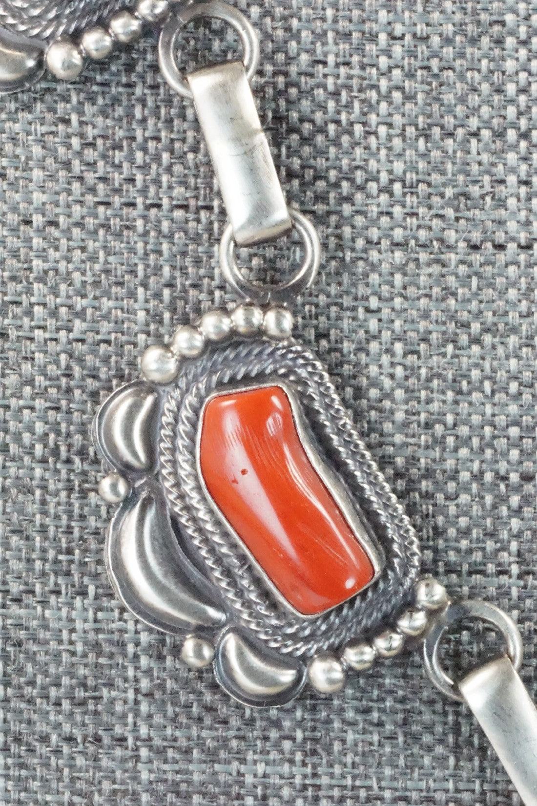 Turquoise, Coral & Sterling Silver Necklace and Earrings Set - Tom Lewis