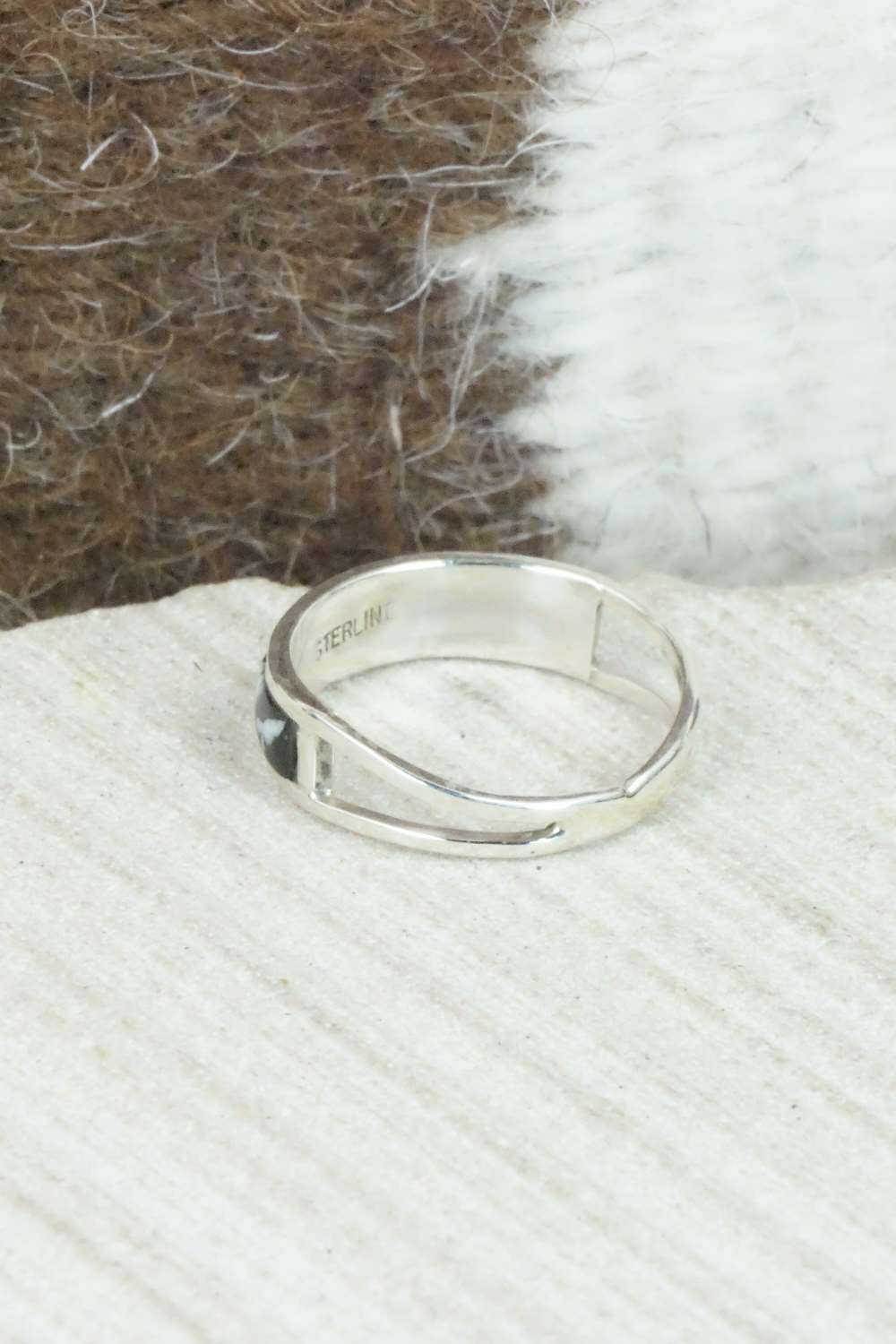 White Buffalo & Sterling Silver Inlay Ring - Debbie Livingston - Size 6.25