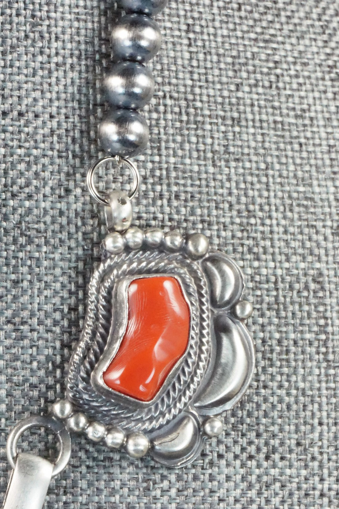 Turquoise, Coral & Sterling Silver Necklace and Earrings Set - Tom Lewis