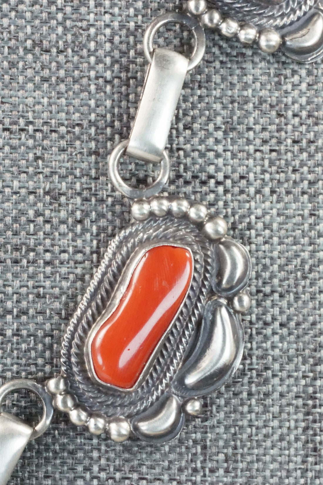 Turquoise, Coral & Sterling Silver Necklace and Earrings Set - Tom Lewis