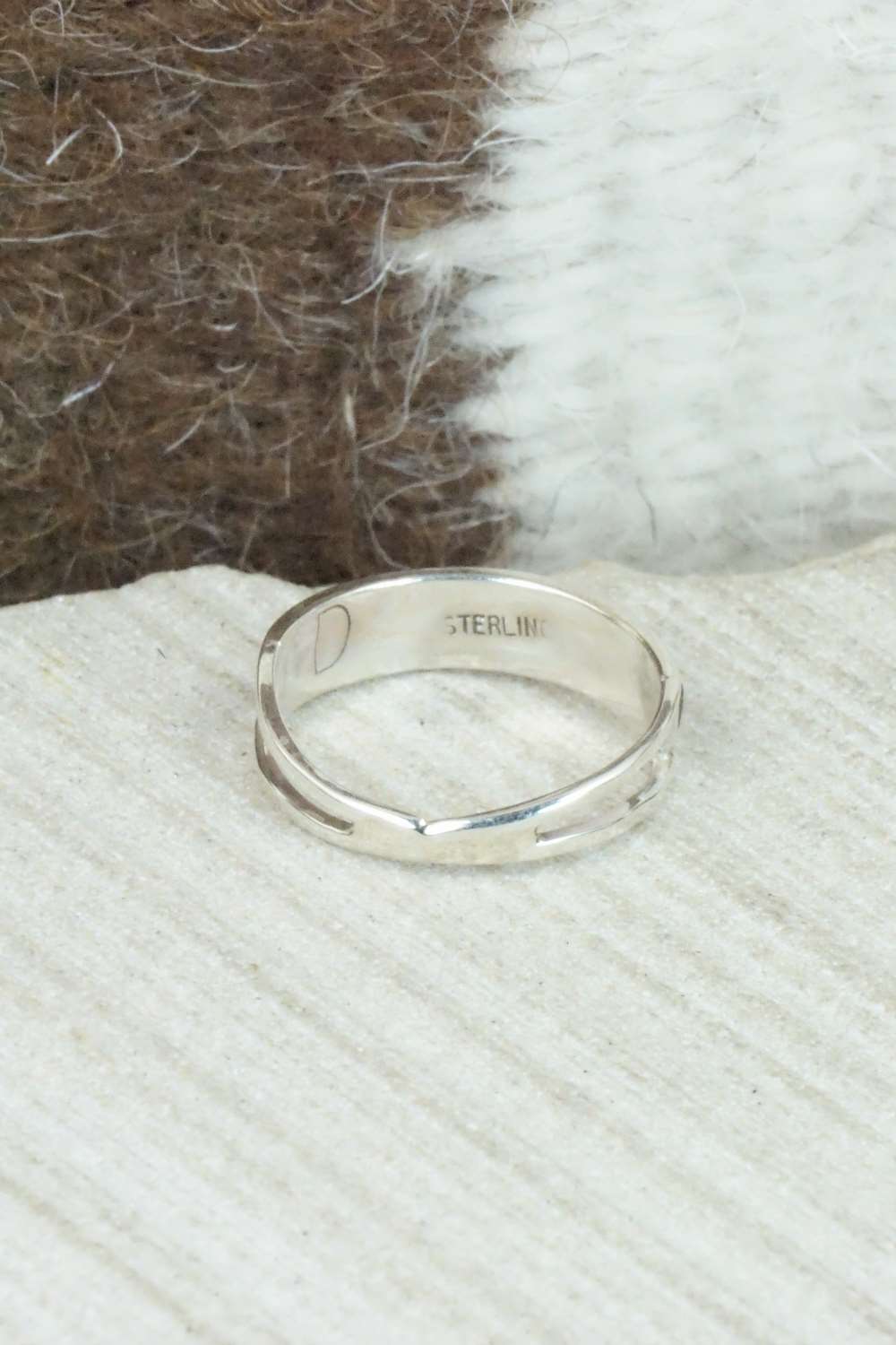White Buffalo & Sterling Silver Inlay Ring - Debbie Livingston - Size 6.25