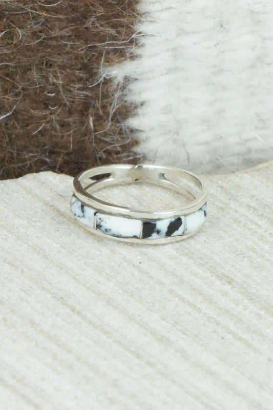 White Buffalo & Sterling Silver Inlay Ring - Debbie Livingston - Size 6.25