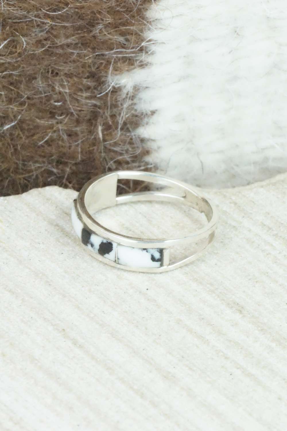 White Buffalo & Sterling Silver Inlay Ring - Debbie Livingston - Size 6.25
