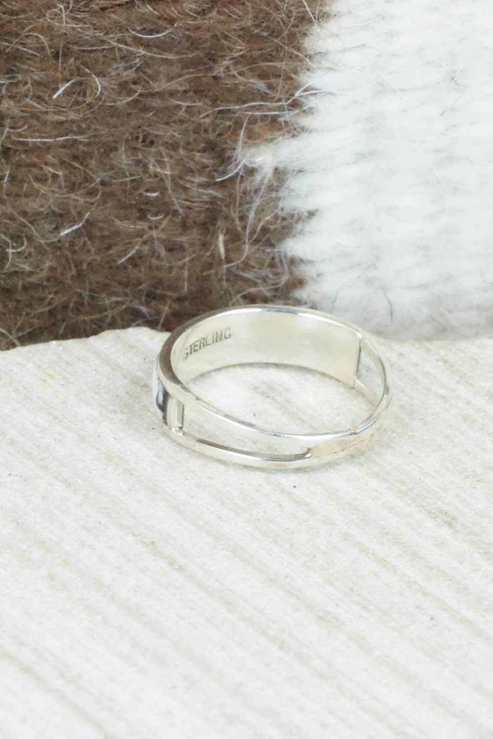 White Buffalo & Sterling Silver Inlay Ring - Debbie Livingston - Size 6.25