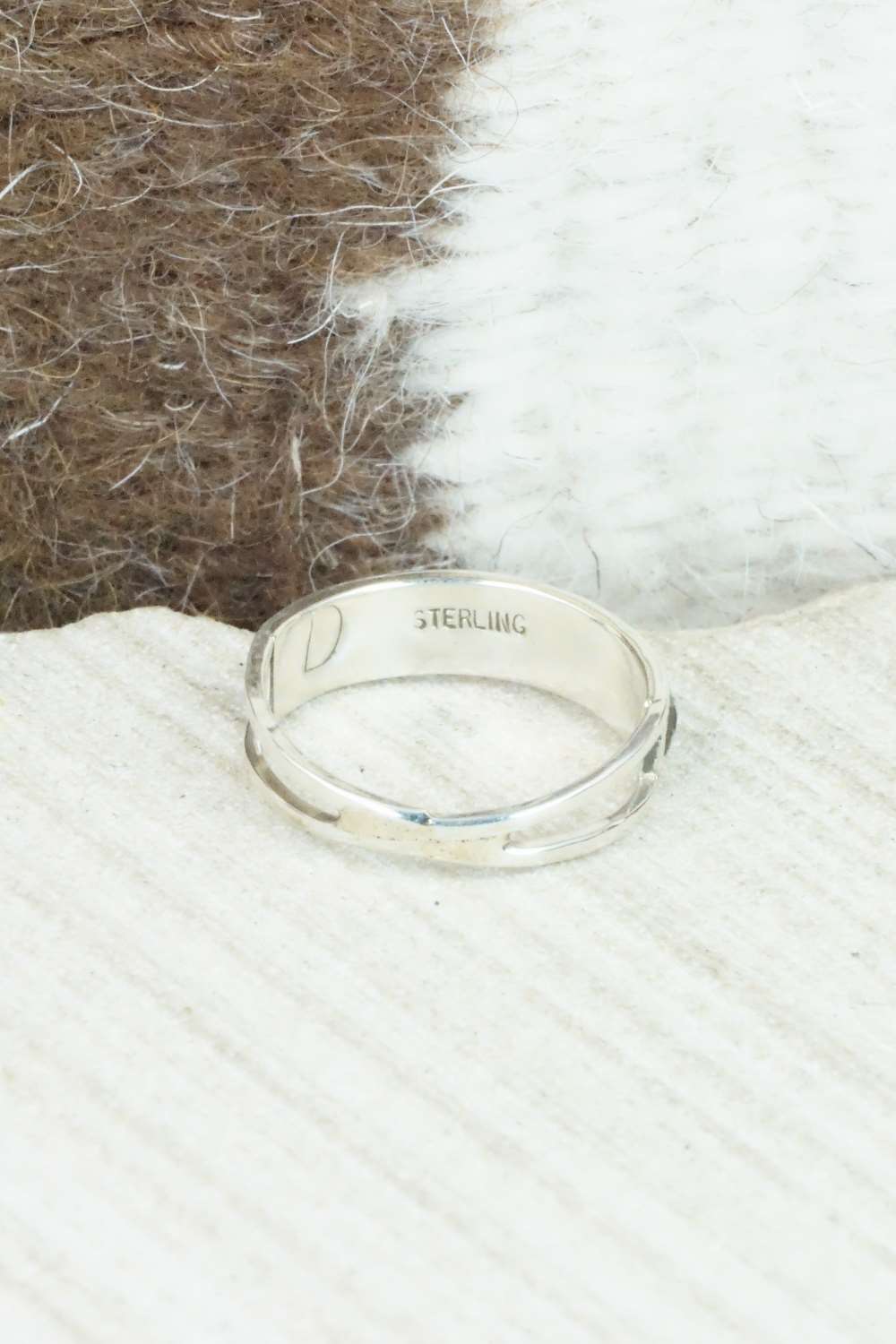 White Buffalo & Sterling Silver Inlay Ring - Debbie Livingston - Size 6.25
