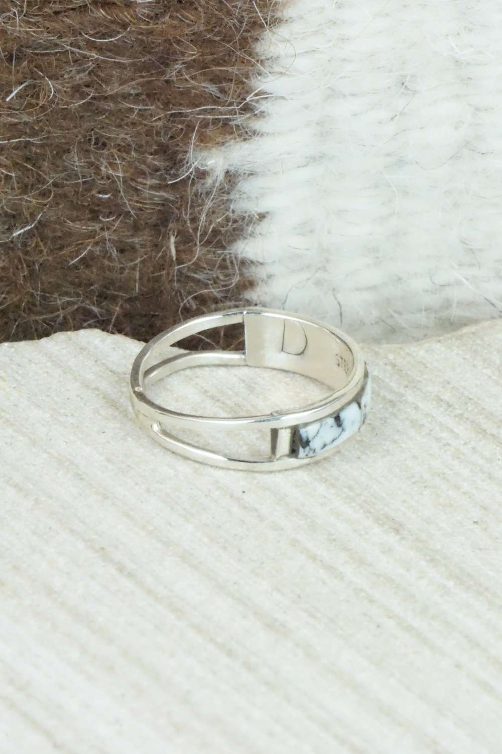 White Buffalo & Sterling Silver Inlay Ring - Debbie Livingston - Size 6.25