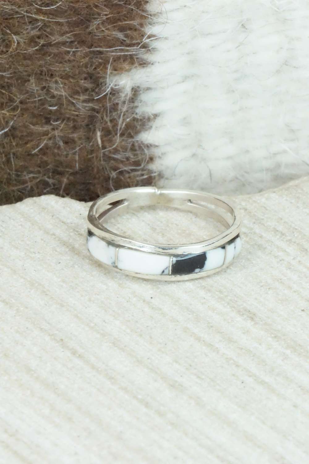 White Buffalo & Sterling Silver Inlay Ring - Debbie Livingston - Size 6.5