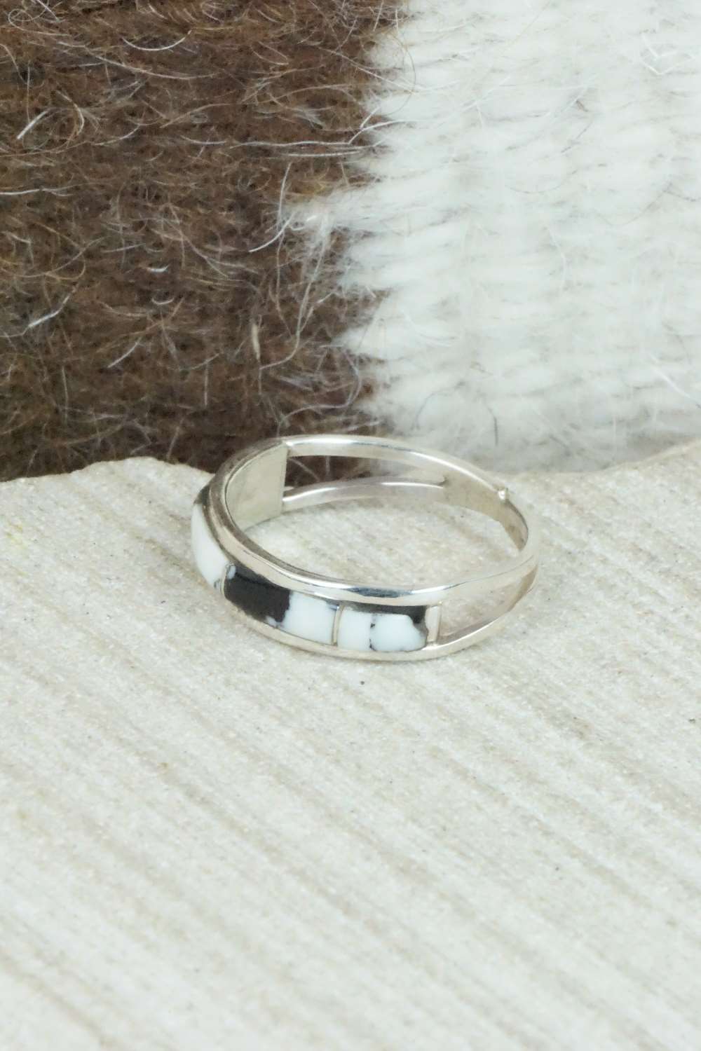 White Buffalo & Sterling Silver Inlay Ring - Debbie Livingston - Size 6.5