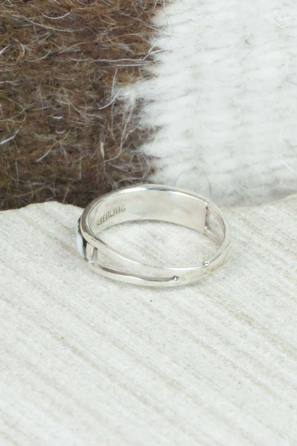 White Buffalo & Sterling Silver Inlay Ring - Debbie Livingston - Size 6.5