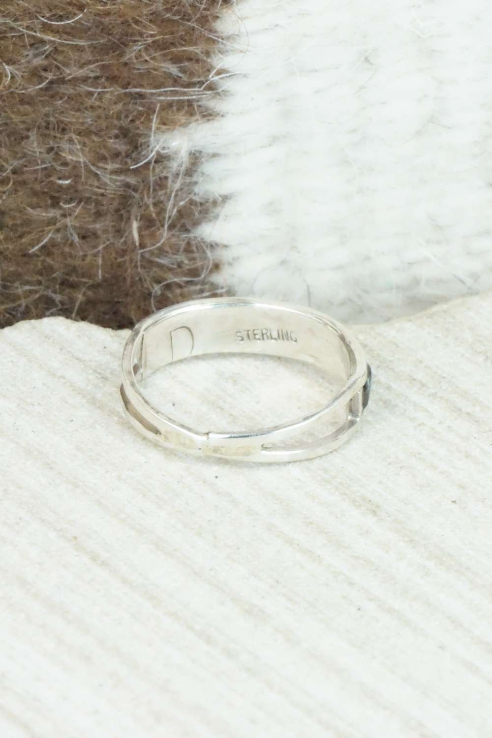 White Buffalo & Sterling Silver Inlay Ring - Debbie Livingston - Size 6.5