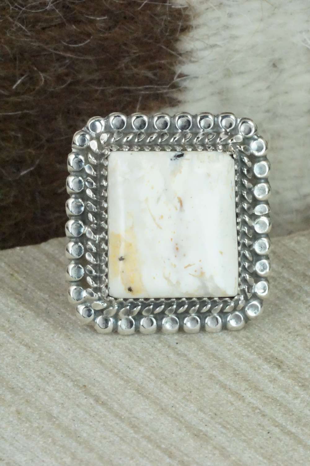 White Buffalo & Sterling Silver Ring - Alvin Joe - Size 7.5