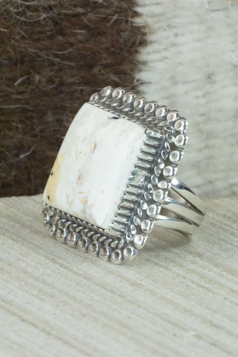 White Buffalo & Sterling Silver Ring - Alvin Joe - Size 7.5
