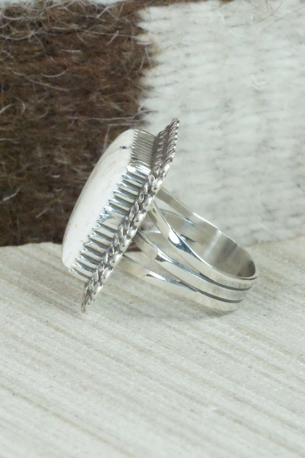 White Buffalo & Sterling Silver Ring - Alvin Joe - Size 7.5