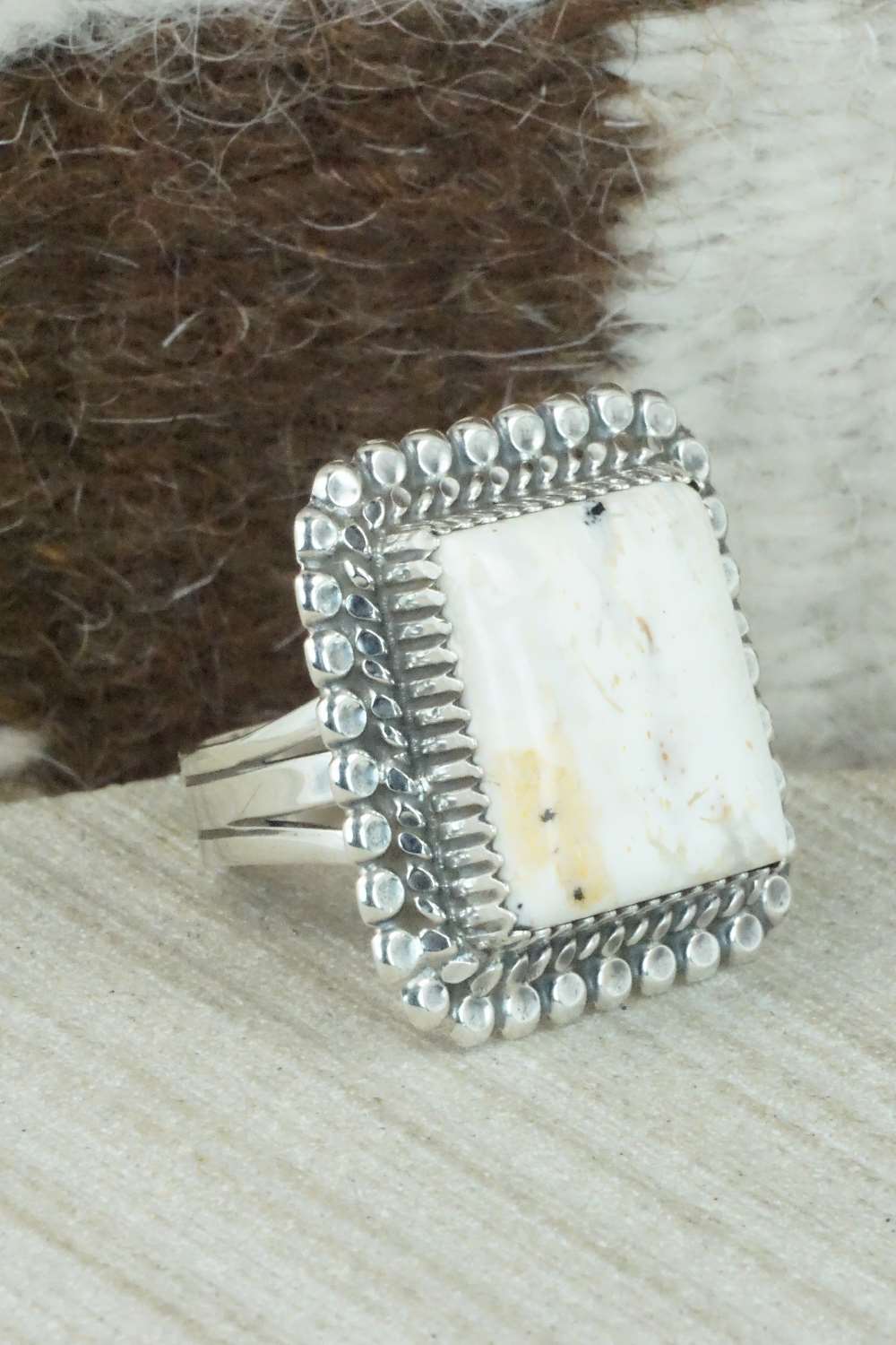 White Buffalo & Sterling Silver Ring - Alvin Joe - Size 7.5