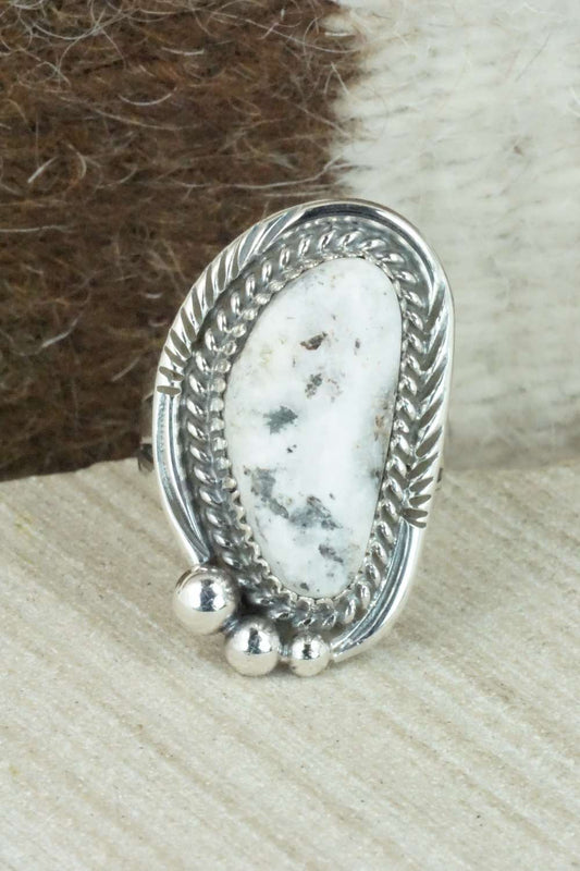 White Buffalo & Sterling Silver Ring - Alvin Joe - Size 8