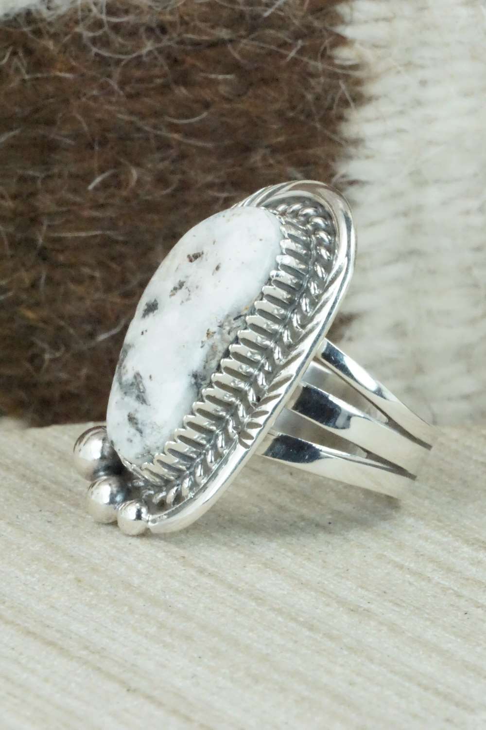 White Buffalo & Sterling Silver Ring - Alvin Joe - Size 8