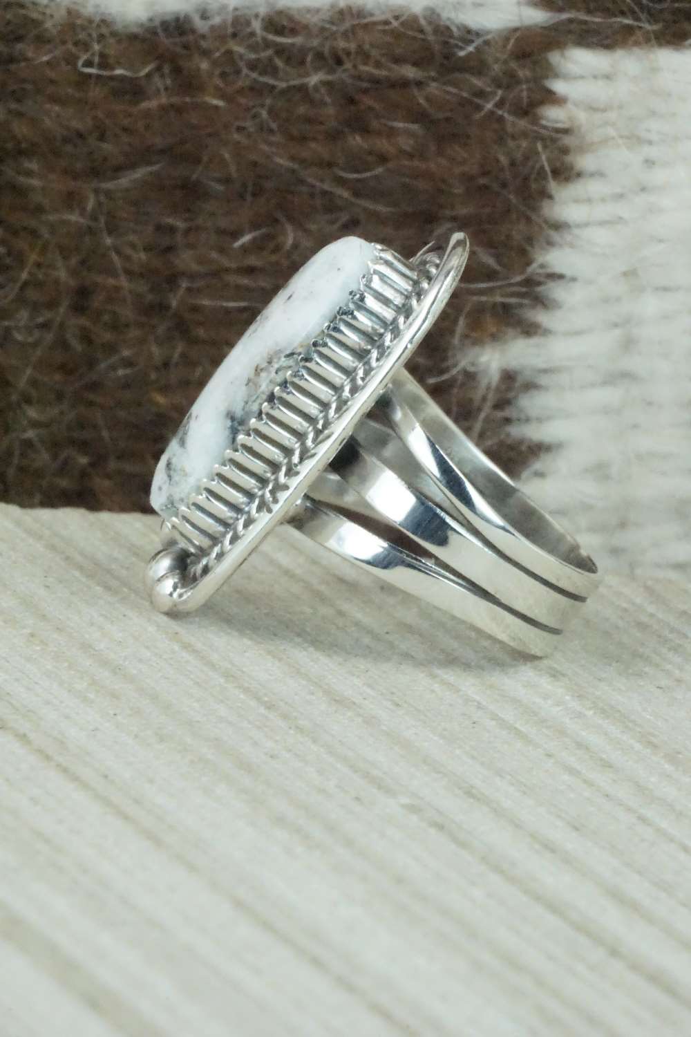 White Buffalo & Sterling Silver Ring - Alvin Joe - Size 8