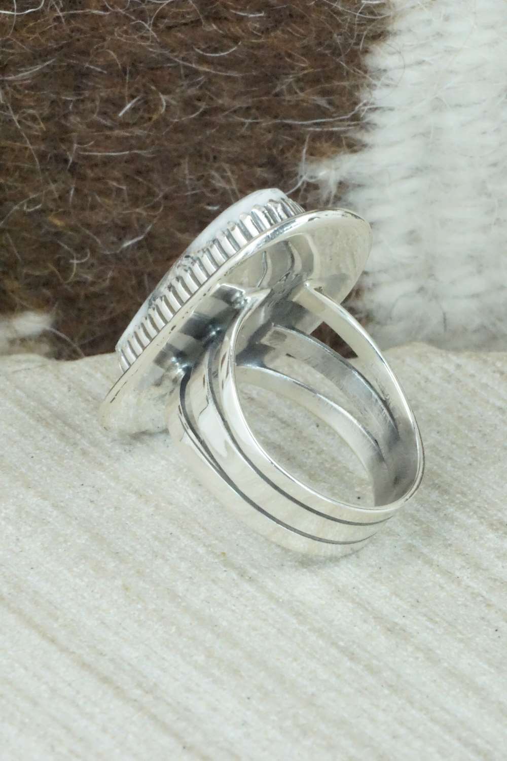 White Buffalo & Sterling Silver Ring - Alvin Joe - Size 8