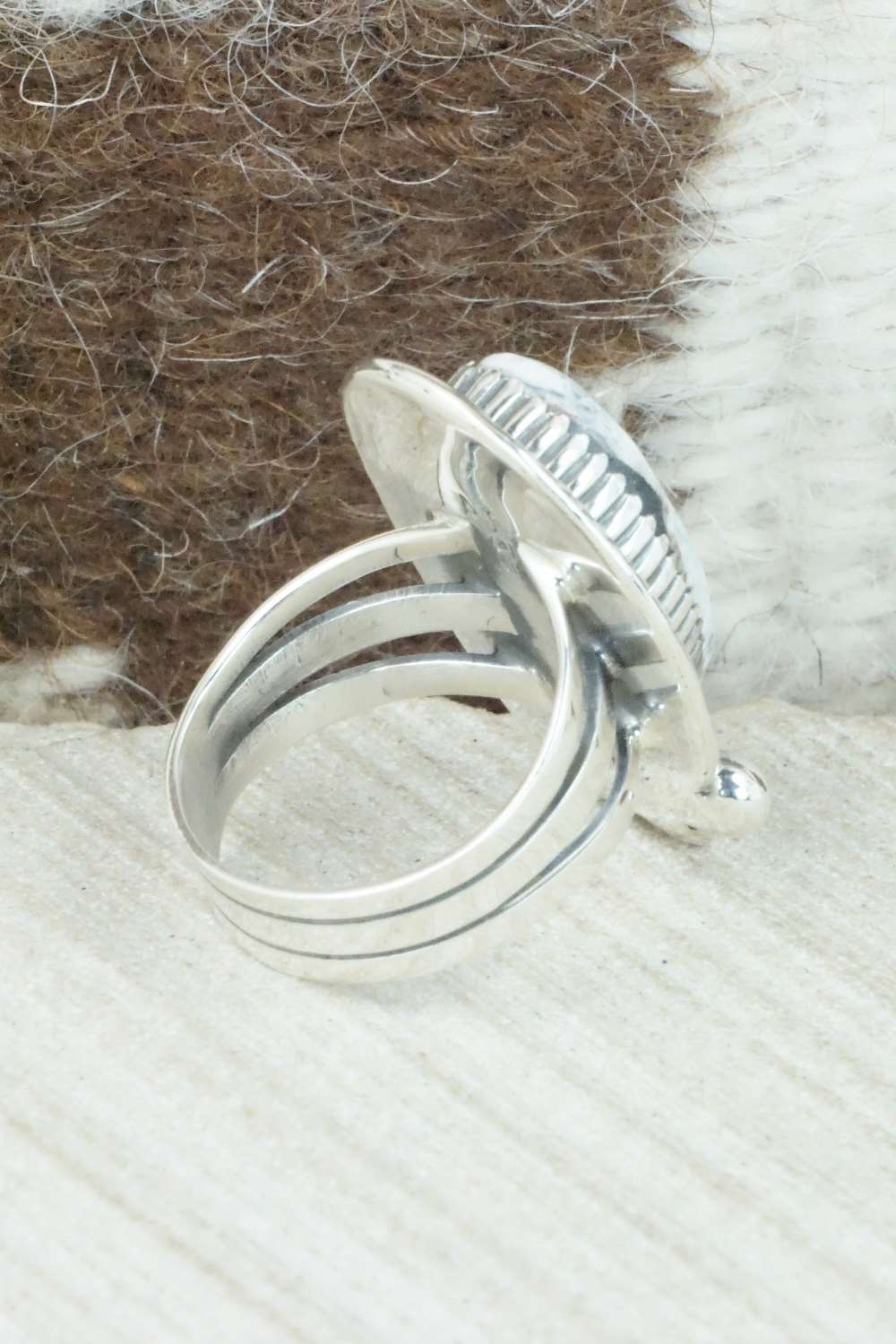 White Buffalo & Sterling Silver Ring - Alvin Joe - Size 8