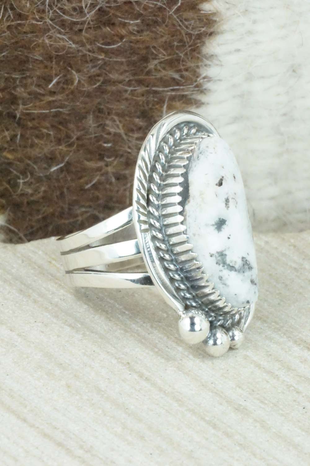 White Buffalo & Sterling Silver Ring - Alvin Joe - Size 8