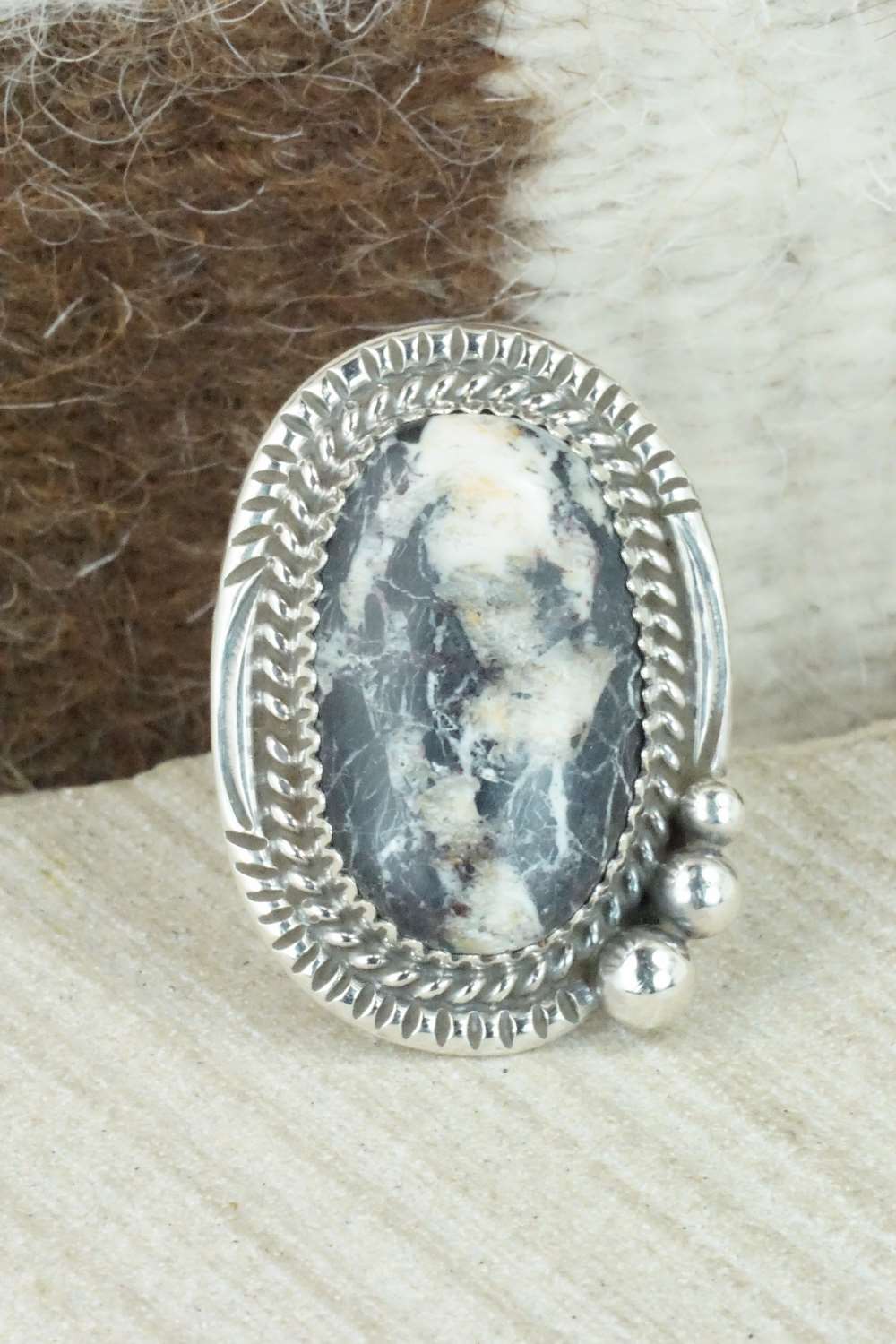 White Buffalo & Sterling Silver Ring - Alvin Joe - Size 6.5