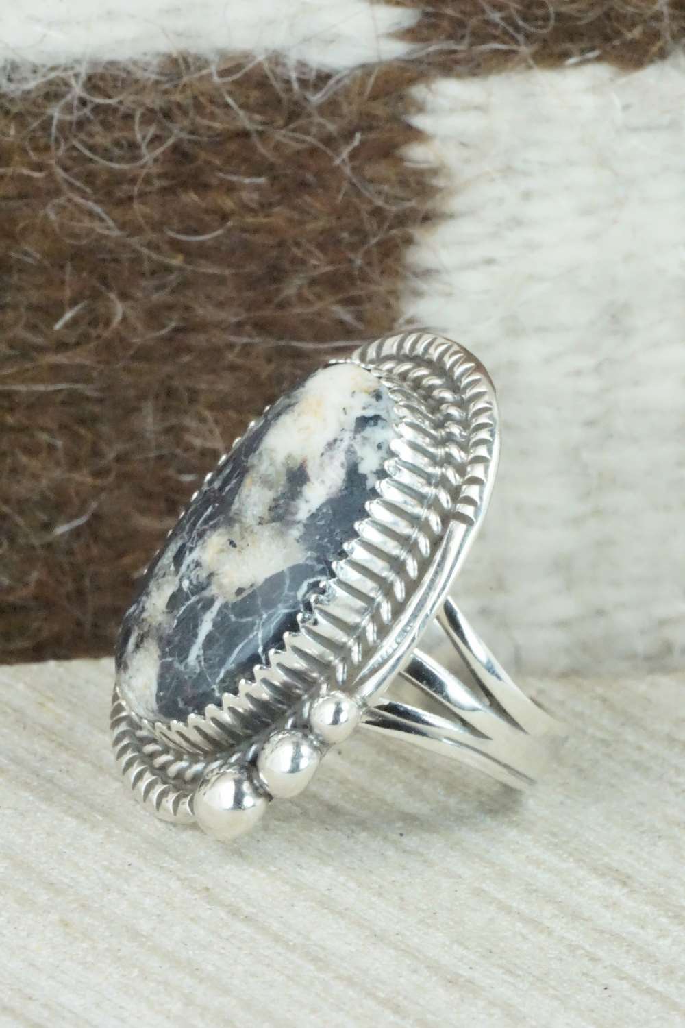 White Buffalo & Sterling Silver Ring - Alvin Joe - Size 6.5