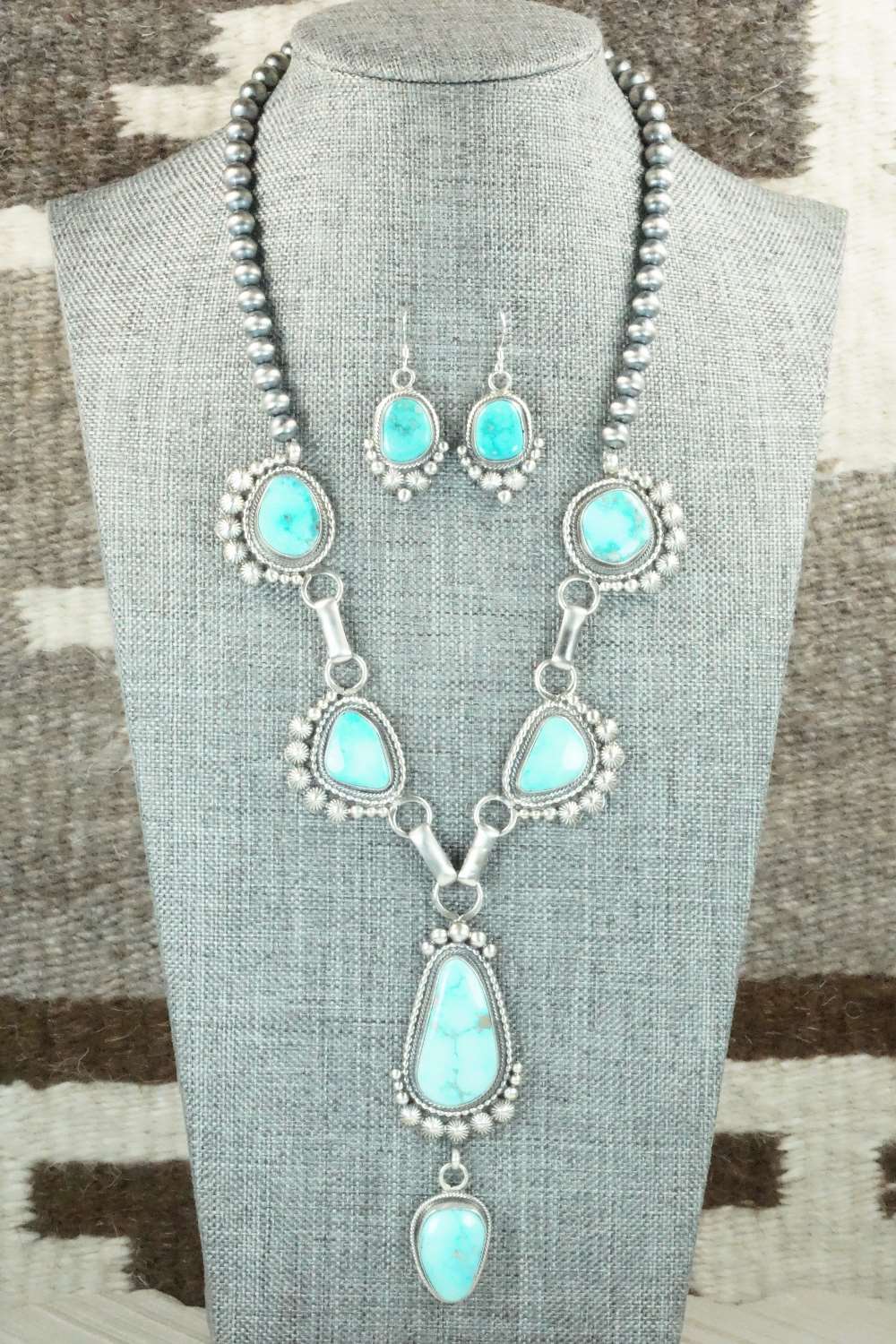 Turquoise & Sterling Silver Necklace and Earrings - Tom Lewis